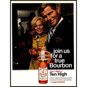 1970 Ten High Bourbon Whiskey Vintage Print Ad Couple Party Blonde Wall Art 10x1